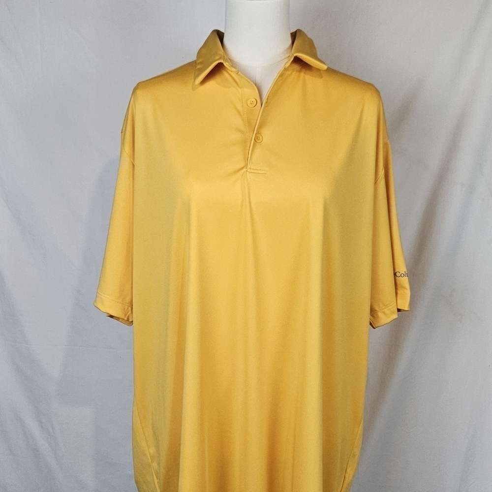 Columbia Mens Sz XXL Polo Shirt Golf Short Sleeve Button Front Yellow Athleisure